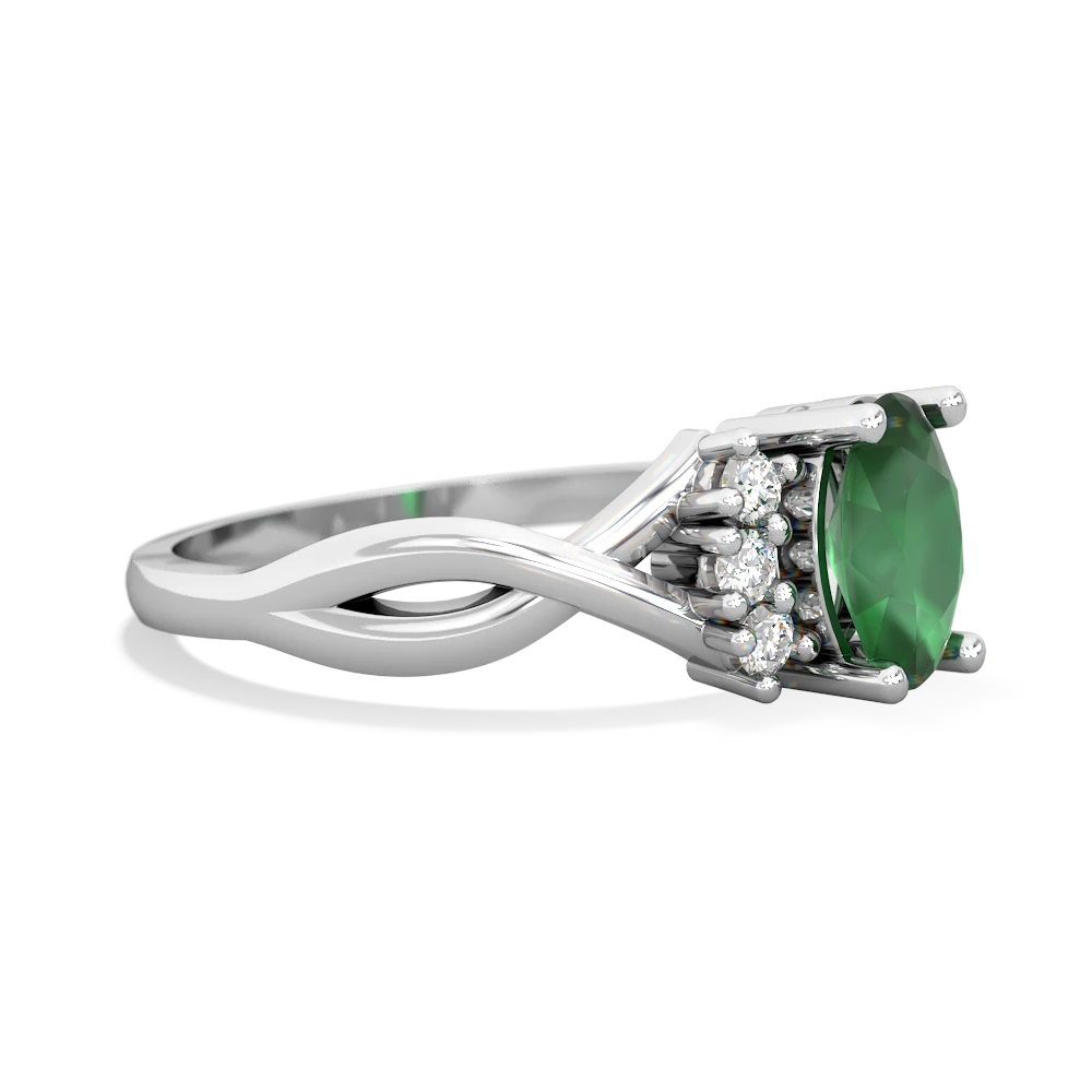 Emerald Victorian Twist 14K White Gold ring R2497