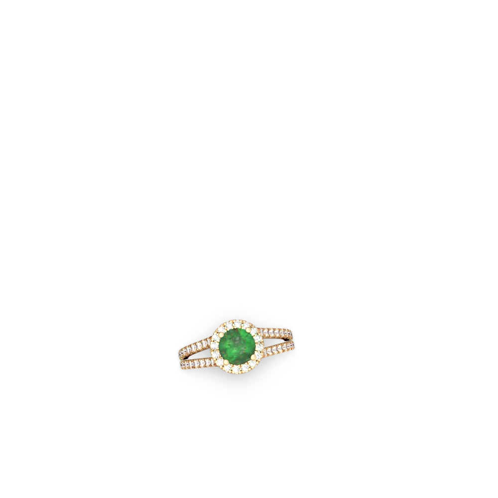 Emerald Pave Halo 14K Yellow Gold ring R5490