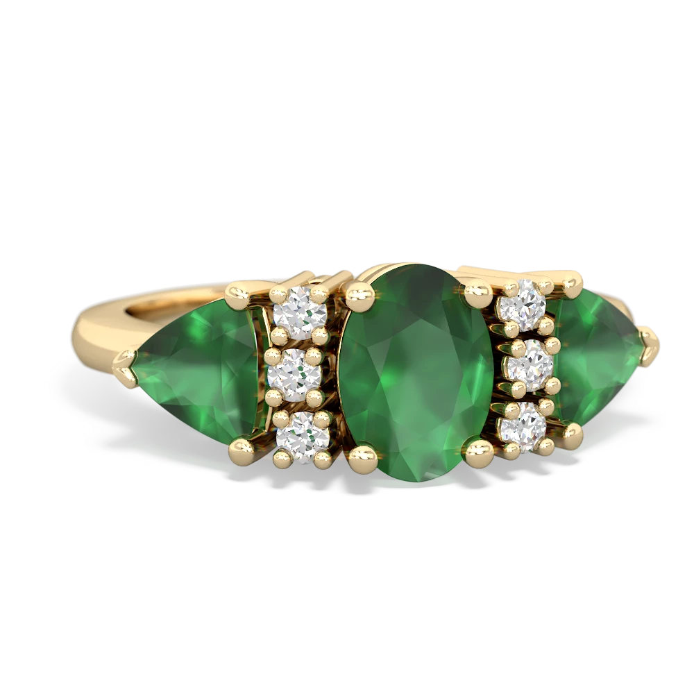 Emerald Antique Style Three Stone 14K Yellow Gold ring R2186