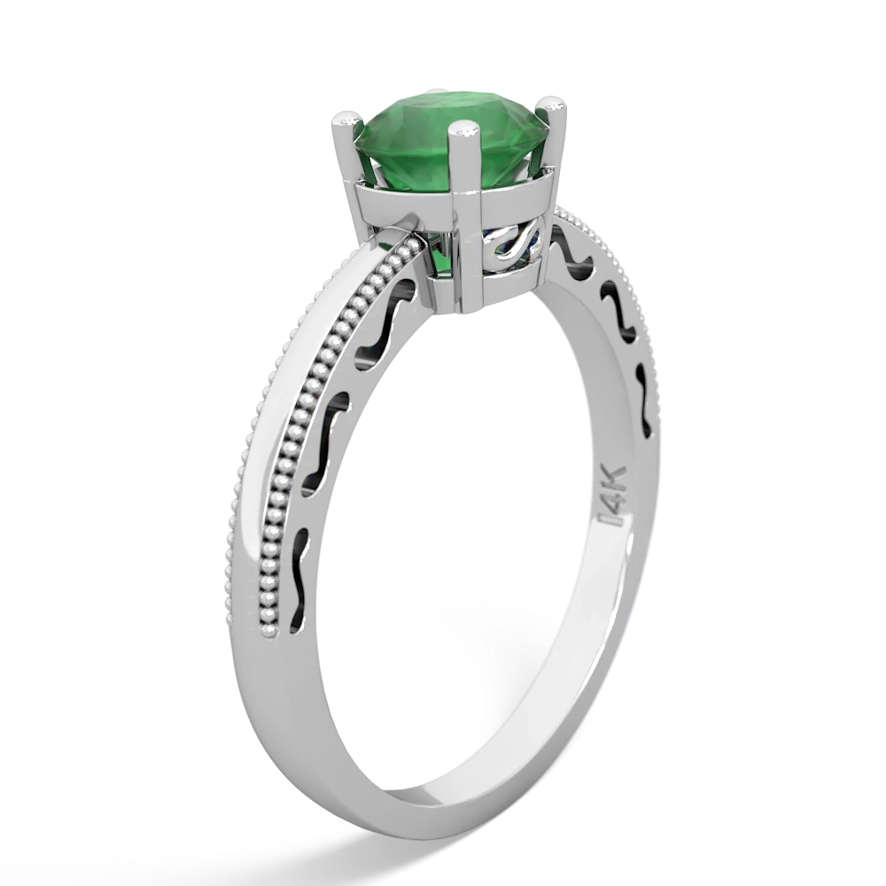 Emerald Milgrain Filigree 14K White Gold ring R5090