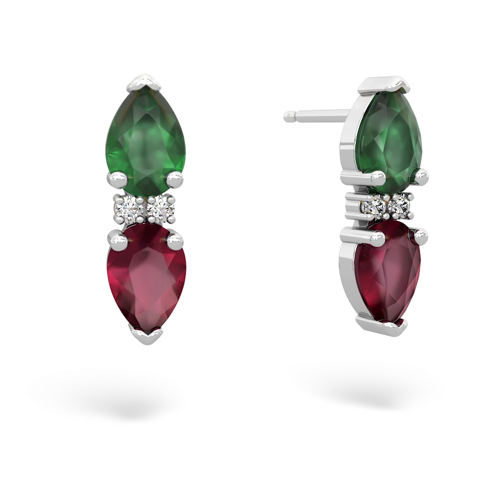 Emerald Bowtie Drop 14K White Gold earrings E0865