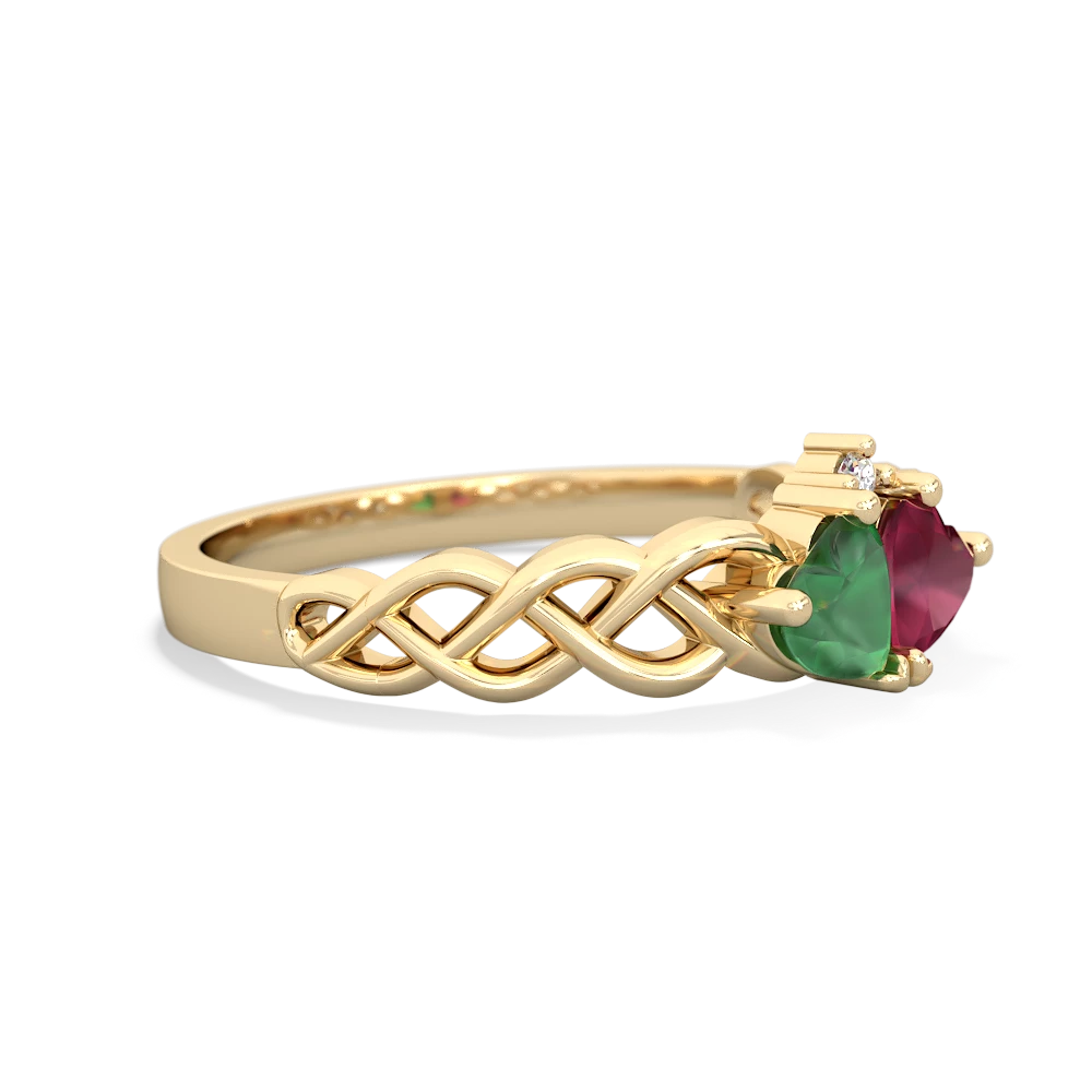 Emerald Heart To Heart Braid 14K Yellow Gold ring R5870