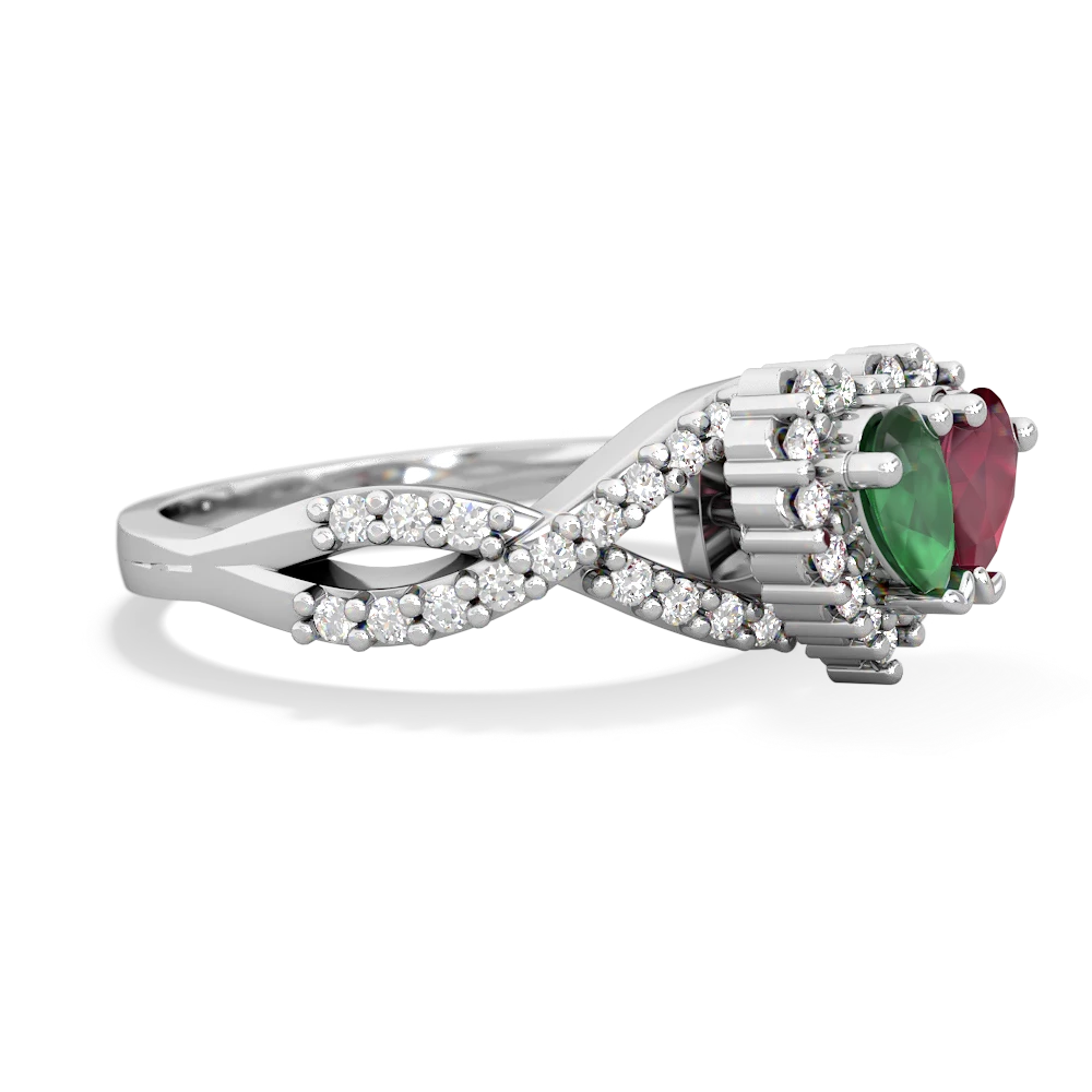 Emerald Diamond Twist 'One Heart' 14K White Gold ring R2640HRT