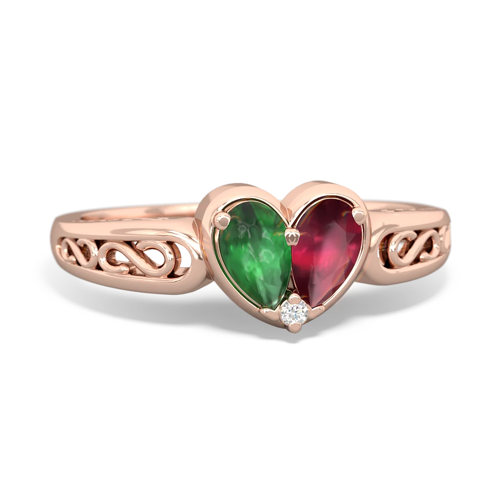 Emerald Filligree 'One Heart' 14K Rose Gold ring R5070