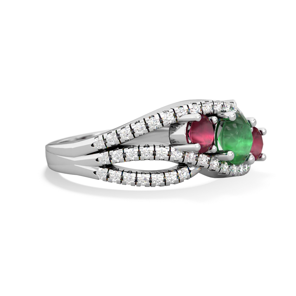 Emerald Three Stone Aurora 14K White Gold ring R3080