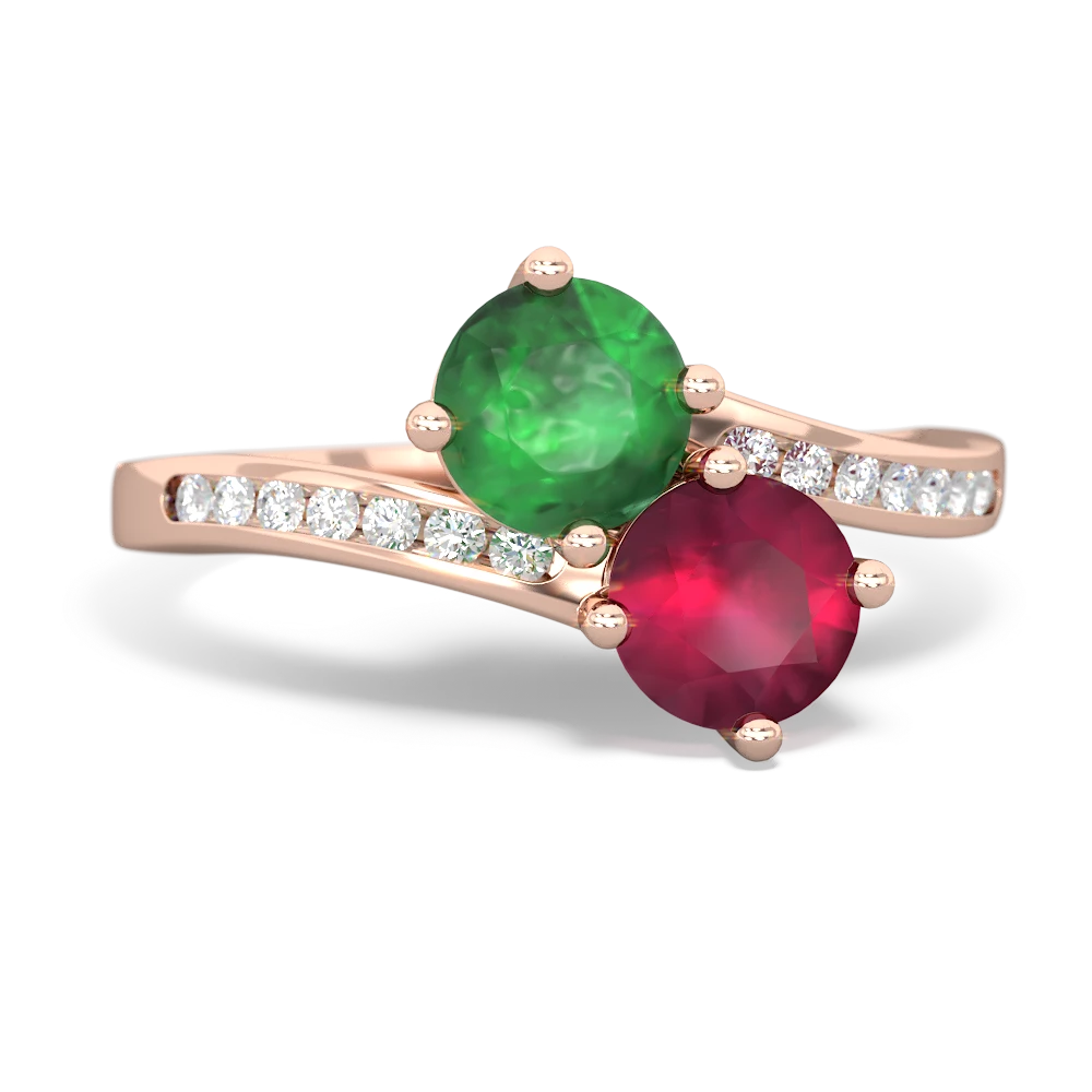 Emerald Channel Set Two Stone 14K Rose Gold ring R5303