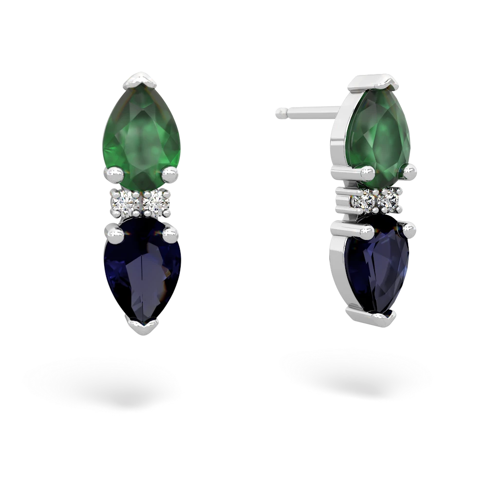 Emerald Bowtie Drop 14K White Gold earrings E0865