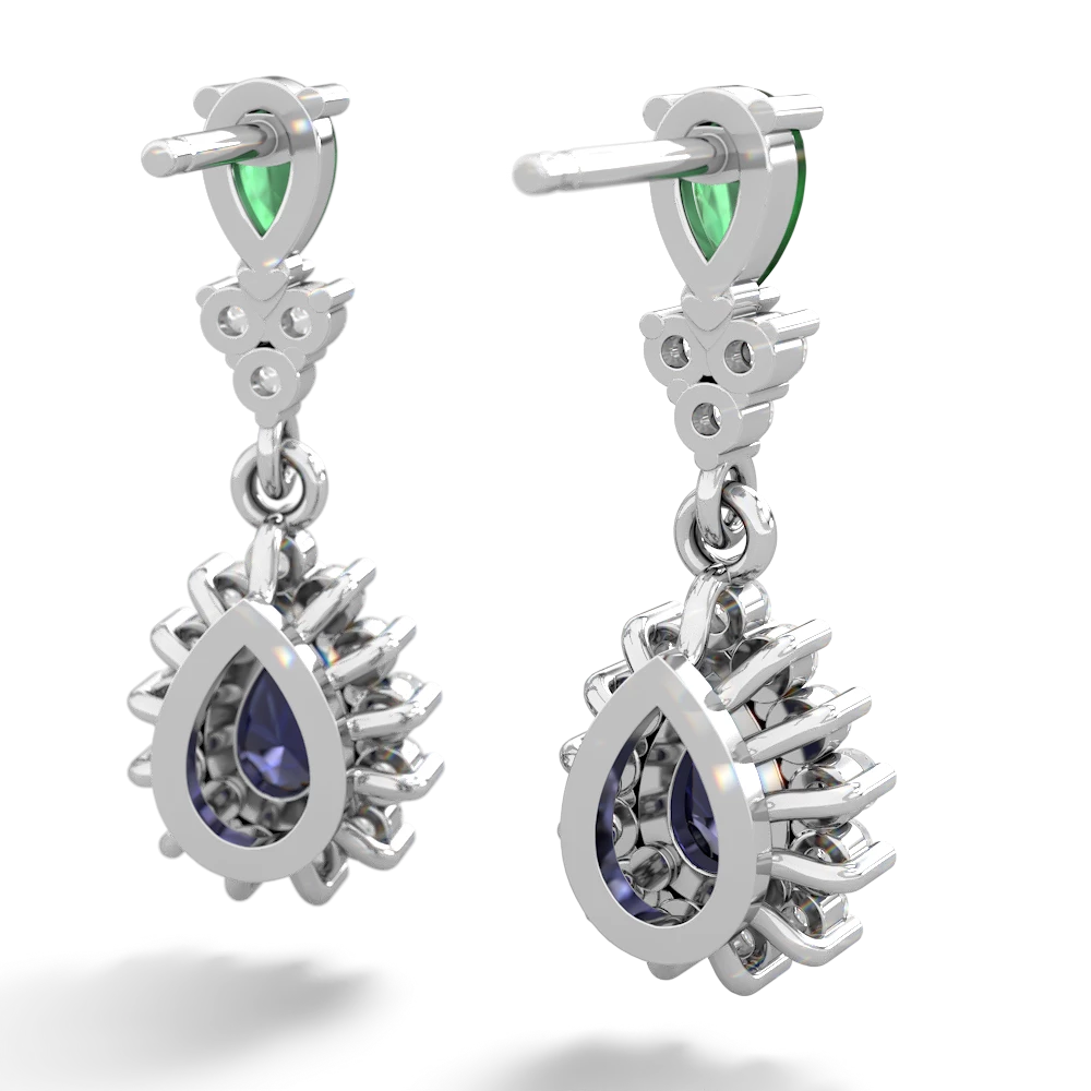 Emerald Halo Pear Dangle 14K White Gold earrings E1882