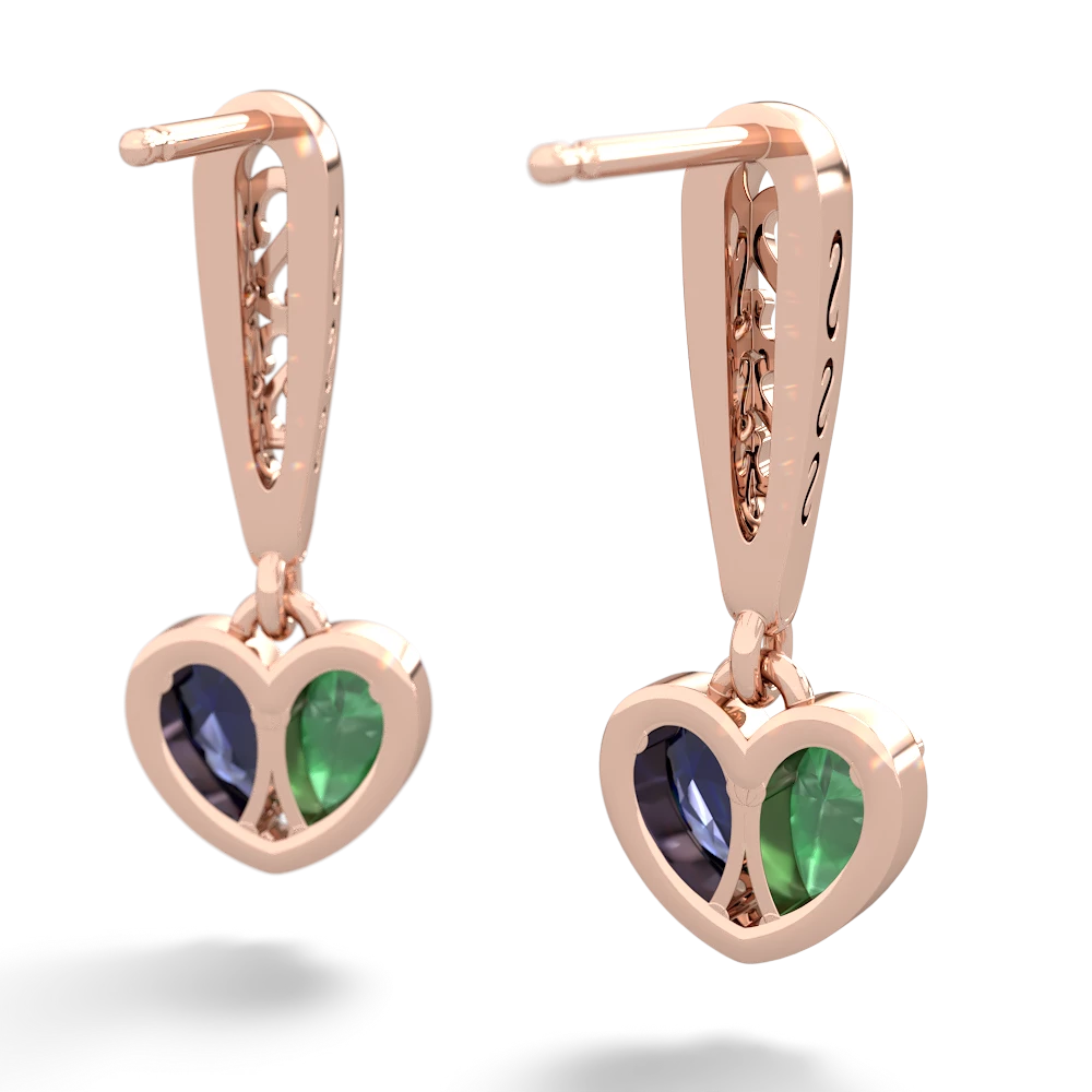 Emerald Filligree Heart 14K Rose Gold earrings E5070