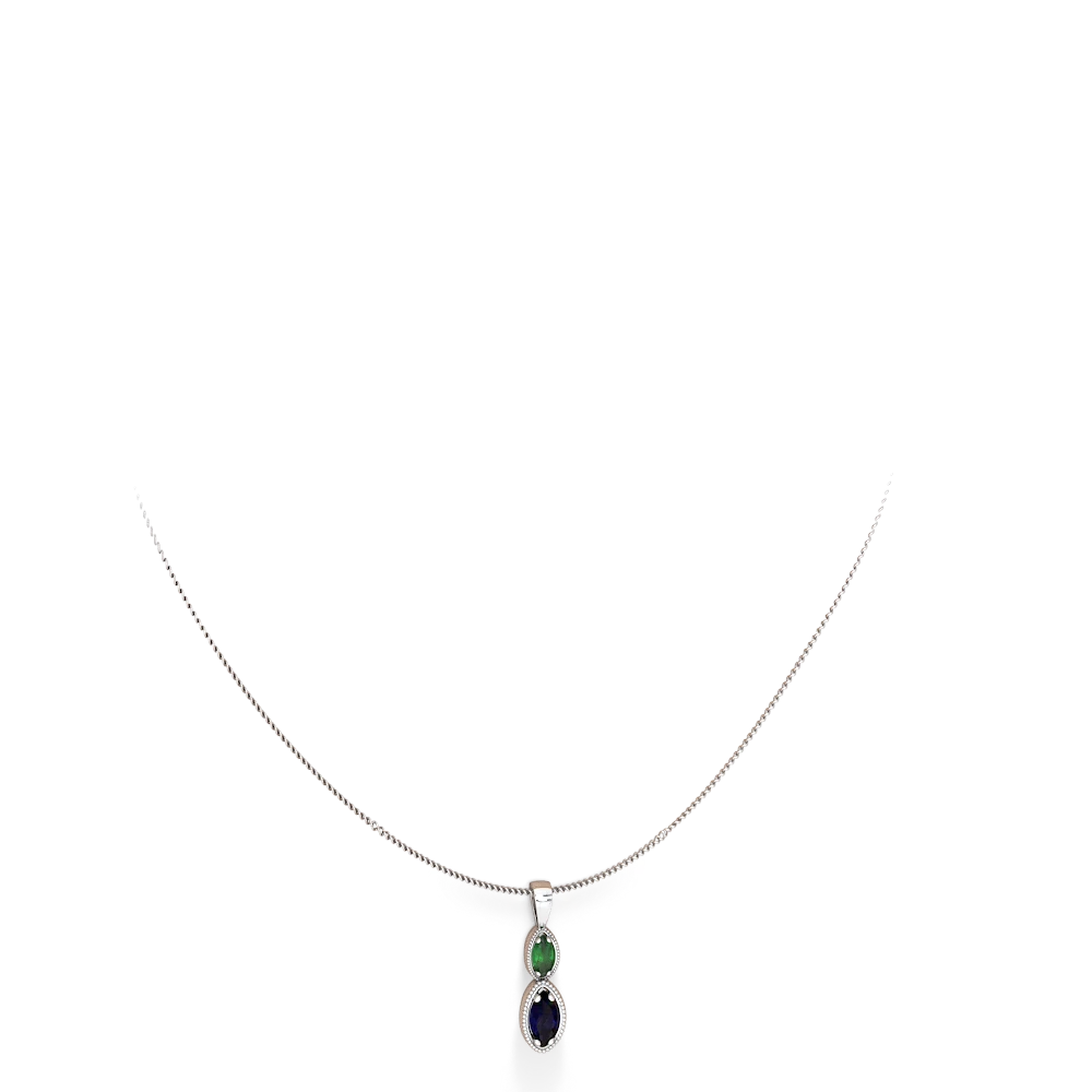 Emerald Antique-Style Halo 14K White Gold pendant P5700