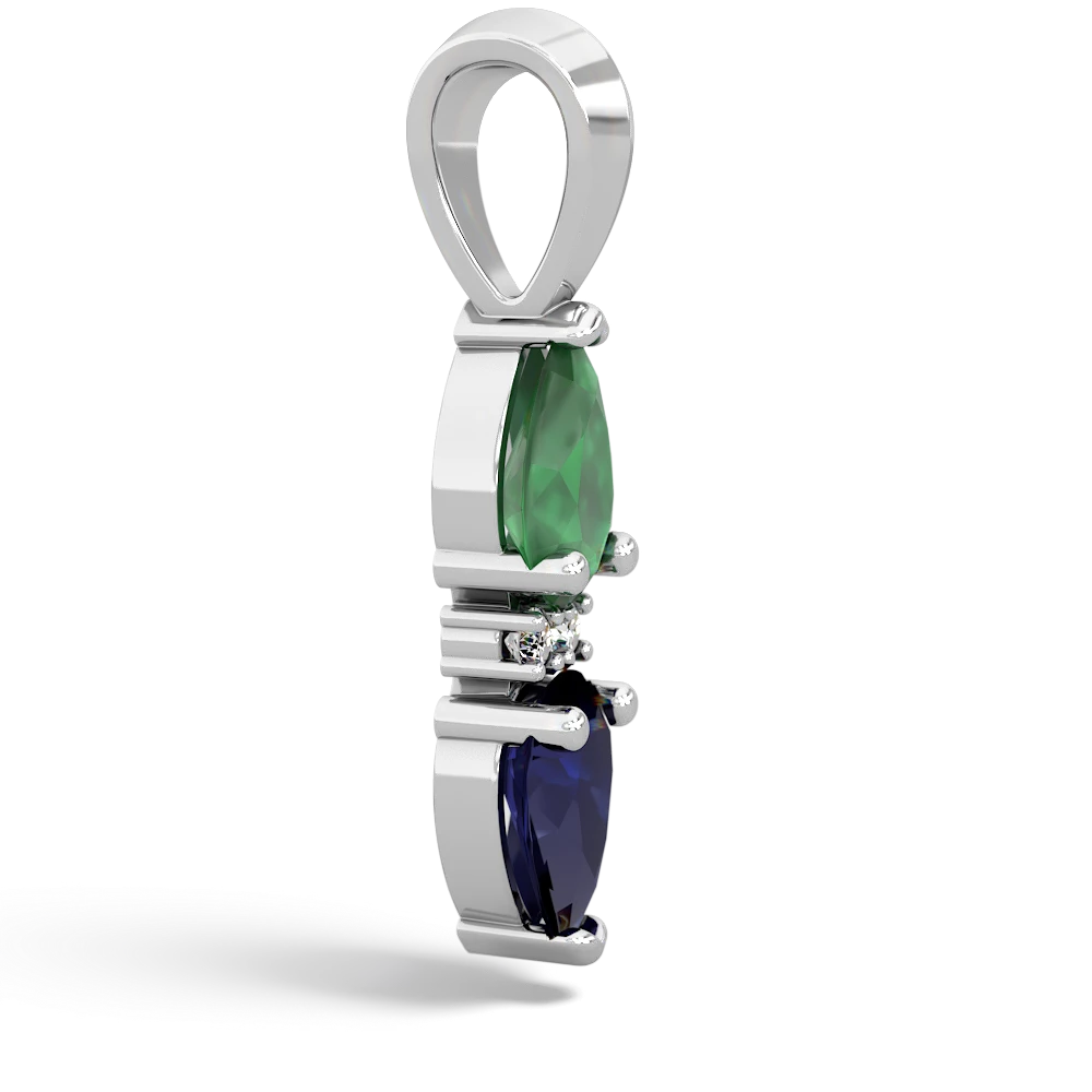 Emerald Bowtie Drop 14K White Gold pendant P0865