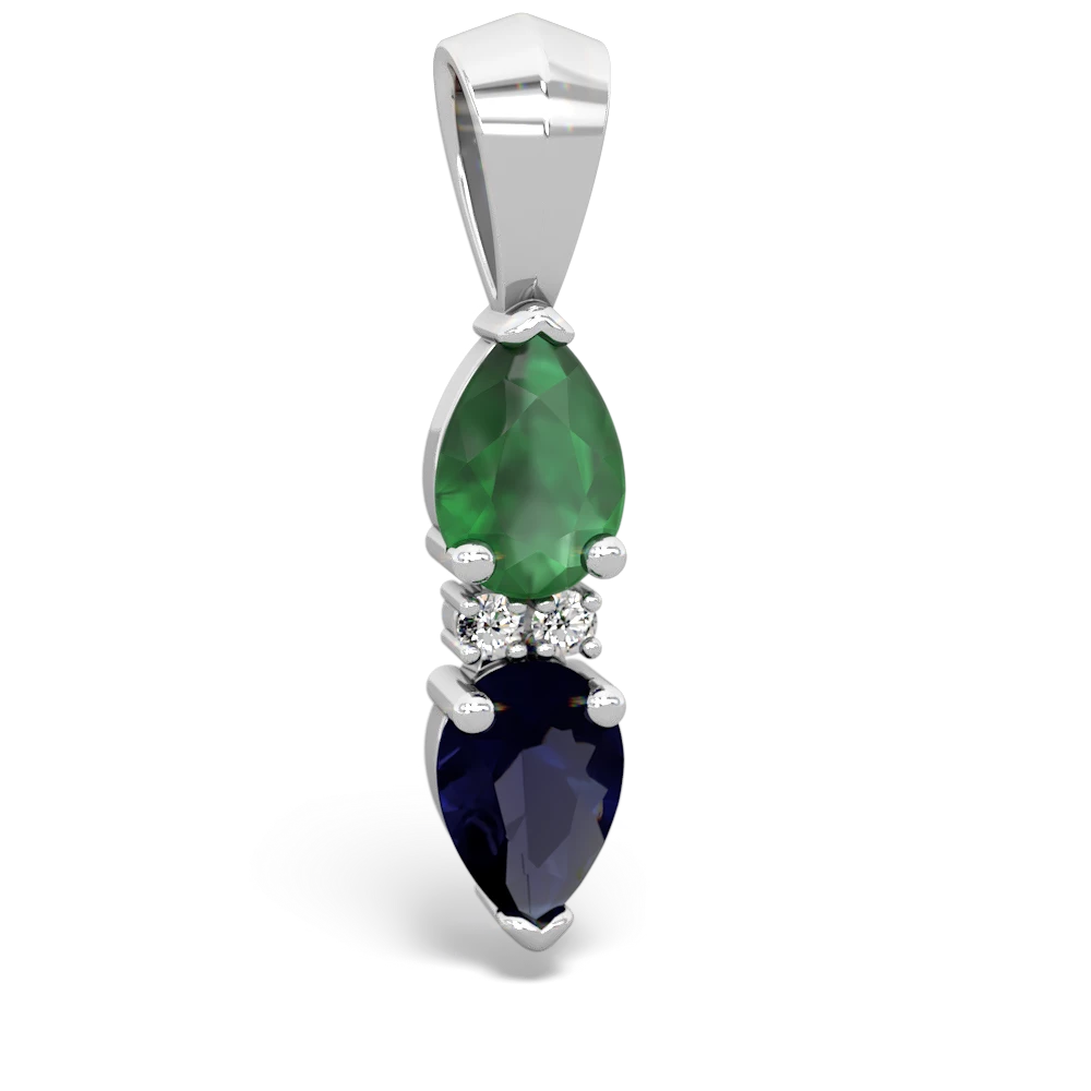 Emerald Bowtie Drop 14K White Gold pendant P0865