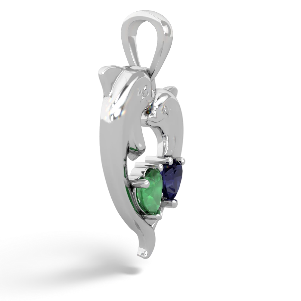 Emerald Dolphin Heart 14K White Gold pendant P5820