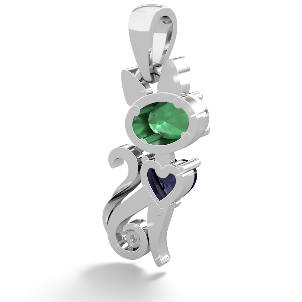 Emerald Kitten 14K White Gold pendant P5780