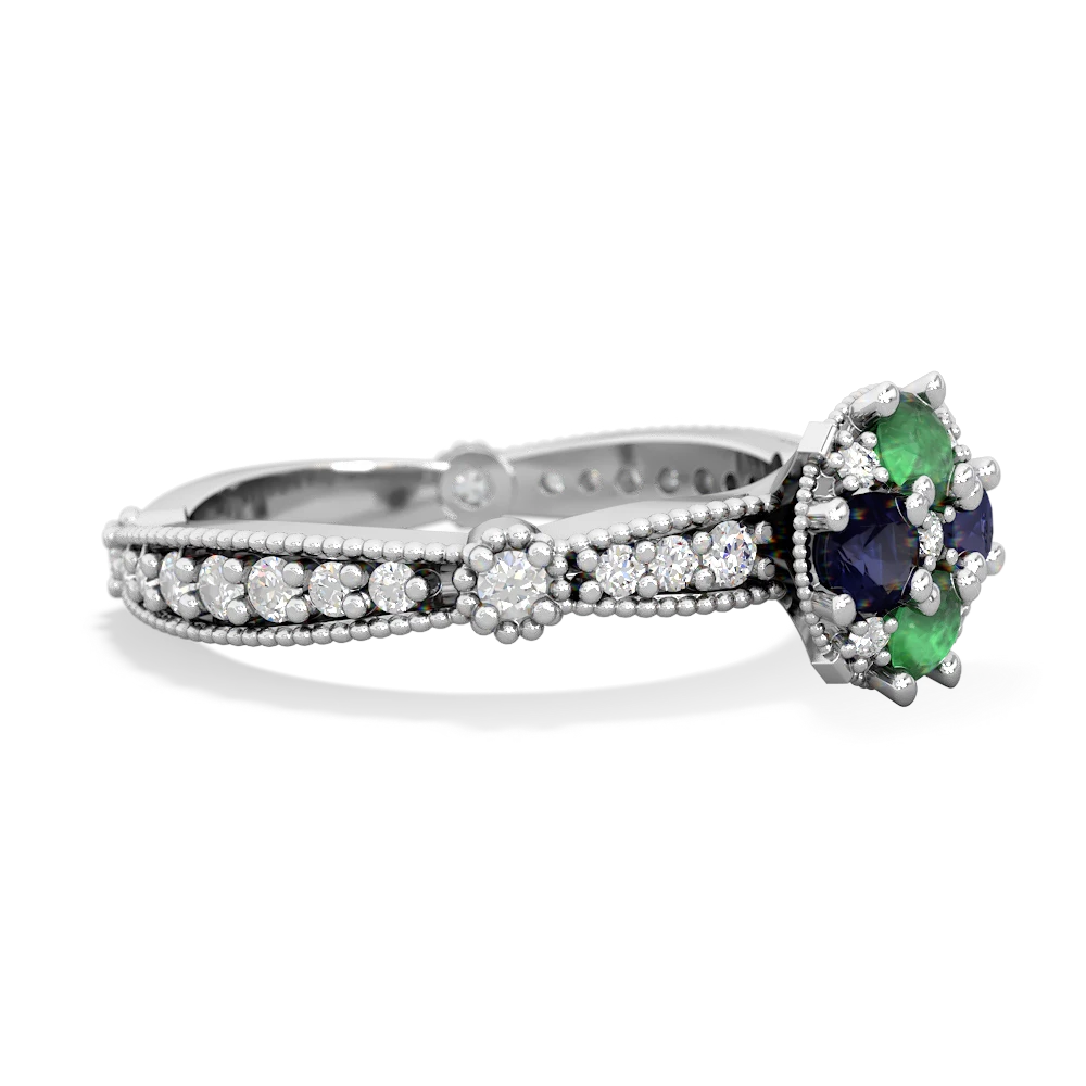 Emerald Sparkling Tiara Cluster 14K White Gold ring R26293RD