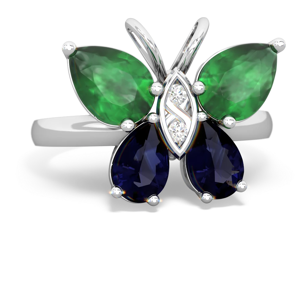 Emerald Butterfly 14K White Gold ring R2215