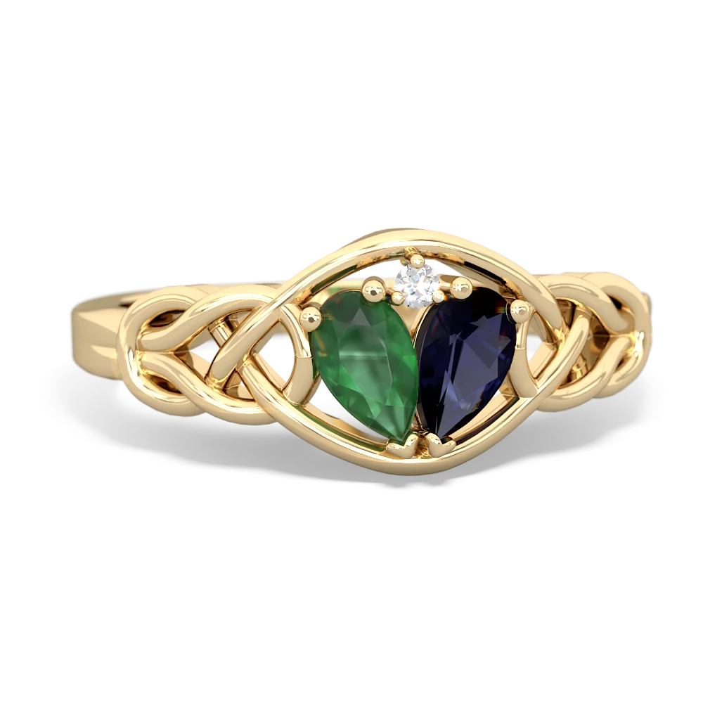 Emerald Celtic Love Knot 14K Yellow Gold ring R5420