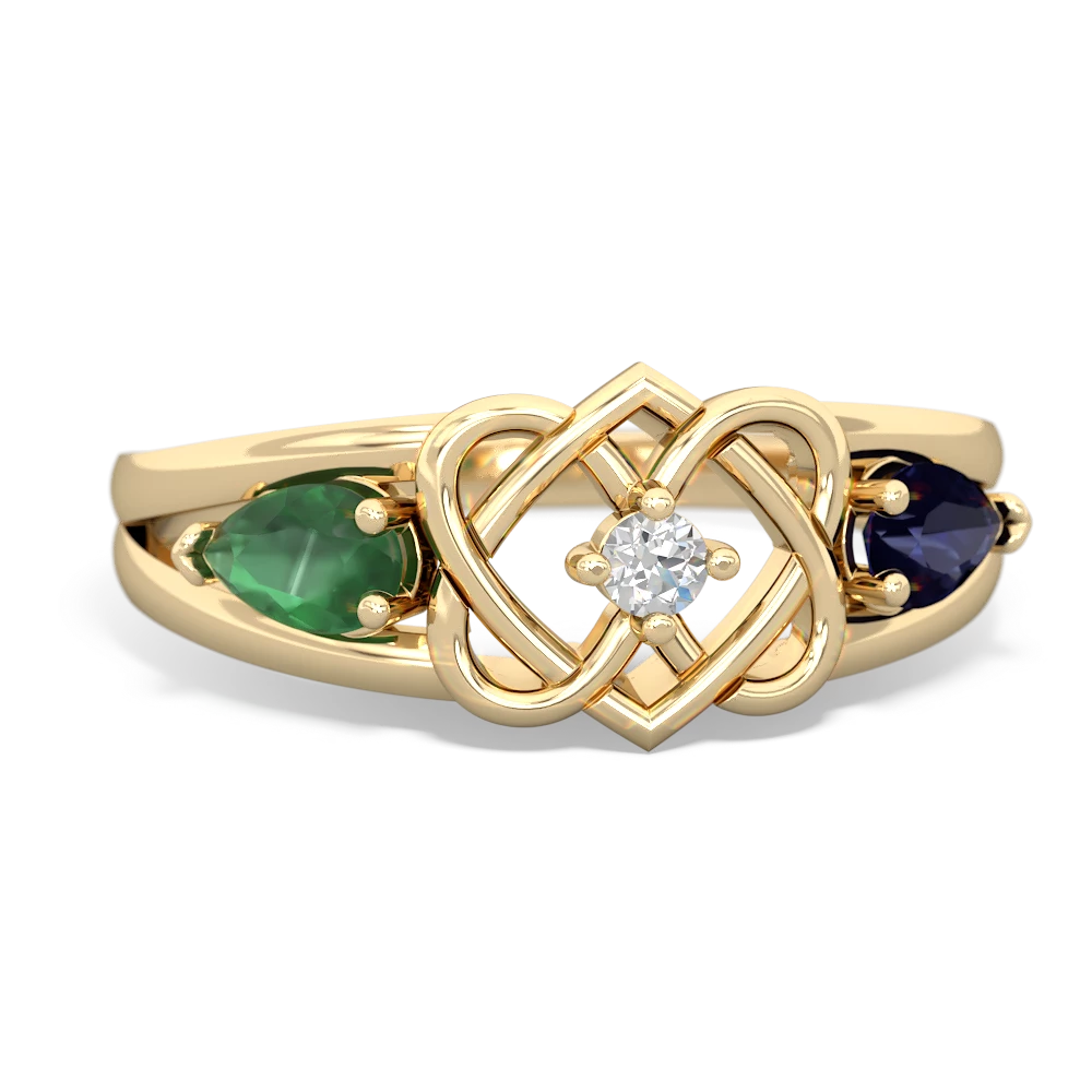 Emerald Hearts Intertwined 14K Yellow Gold ring R5880