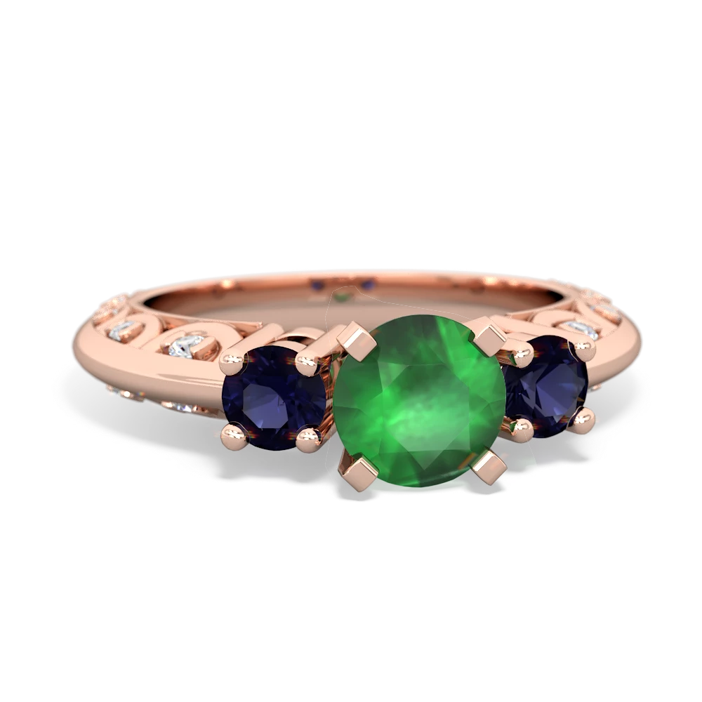 Emerald Art Deco Eternal Embrace Engagement 14K Rose Gold ring C2003