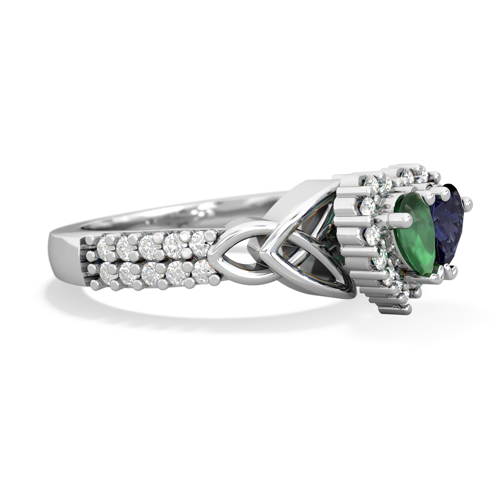 Emerald Celtic Knot Two Hearts As One 14K White Gold ring R2644HRT