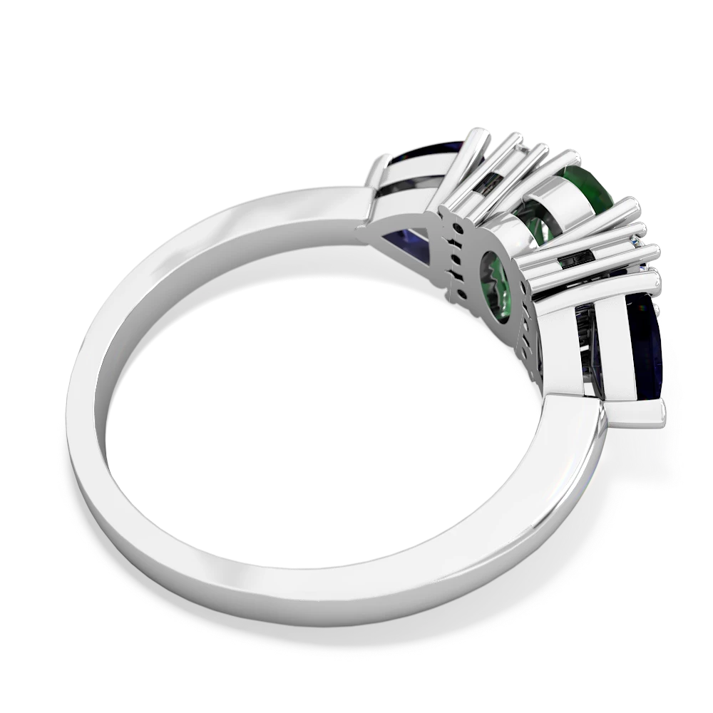 Emerald Antique Style Three Stone 14K White Gold ring R2186