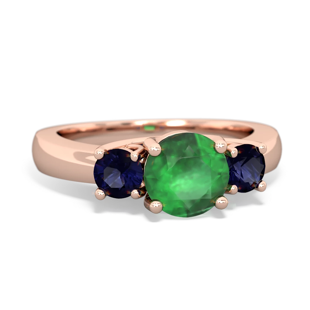 Emerald Three Stone Round Trellis 14K Rose Gold ring R4018