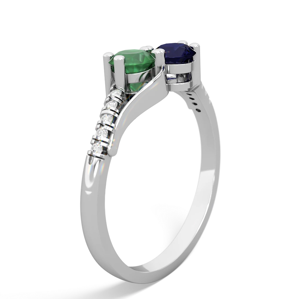 Emerald Infinity Pave Two Stone 14K White Gold ring R5285