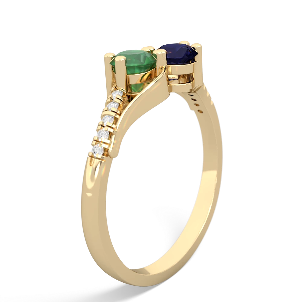 Emerald Infinity Pave Two Stone 14K Yellow Gold ring R5285