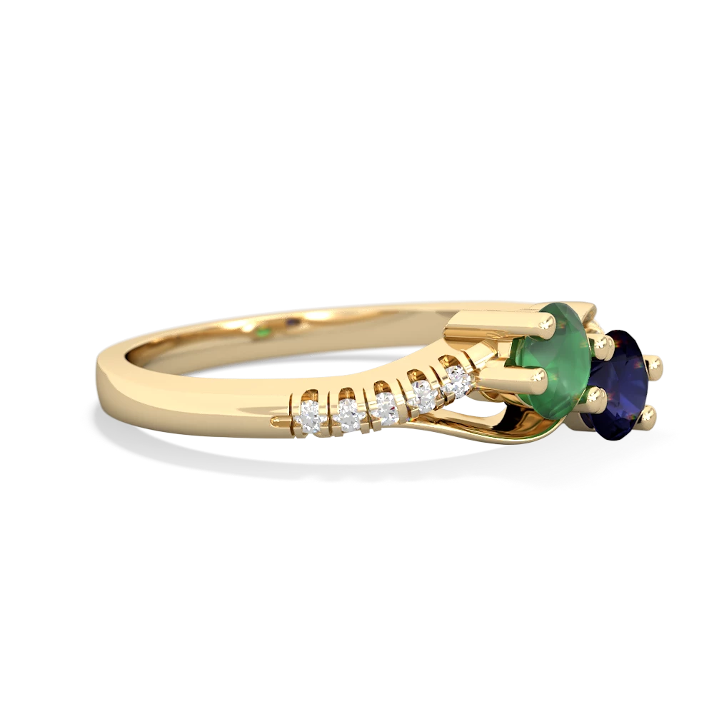 Emerald Infinity Pave Two Stone 14K Yellow Gold ring R5285