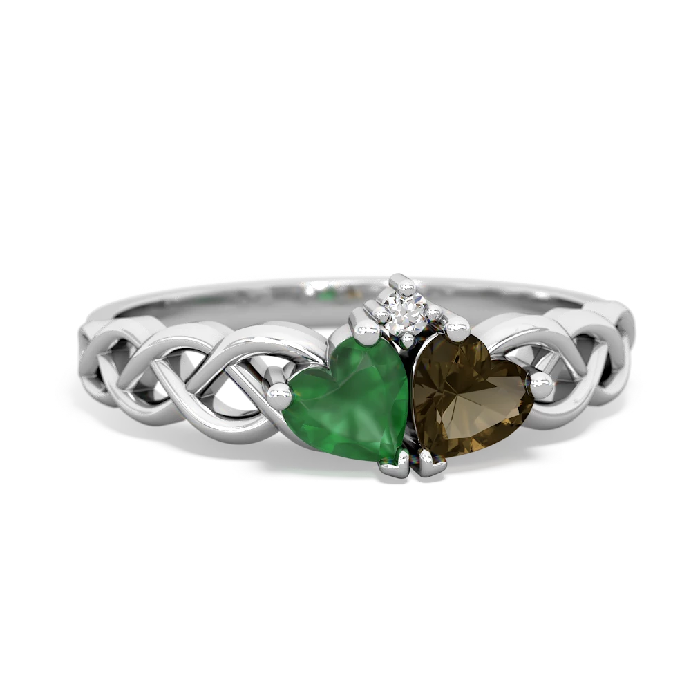 Emerald Heart To Heart Braid 14K White Gold ring R5870