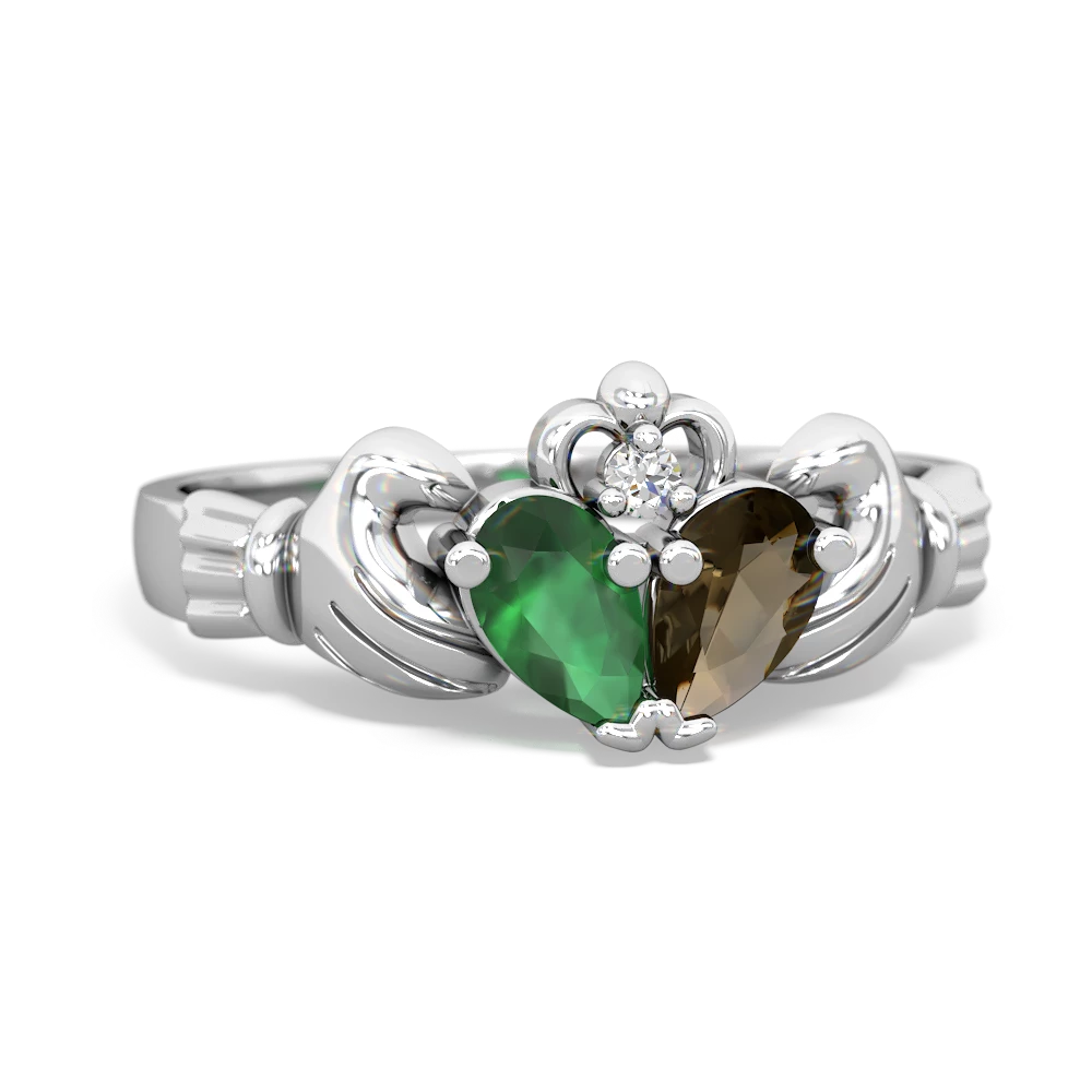 Emerald 'Our Heart' Claddagh 14K White Gold ring R2388