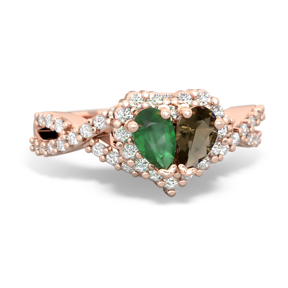 Emerald Diamond Twist 'One Heart' 14K Rose Gold ring R2640HRT