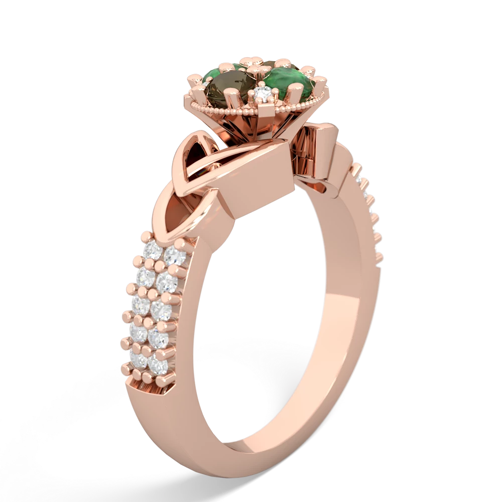 Emerald Celtic Knot Cluster Engagement 14K Rose Gold ring R26443RD