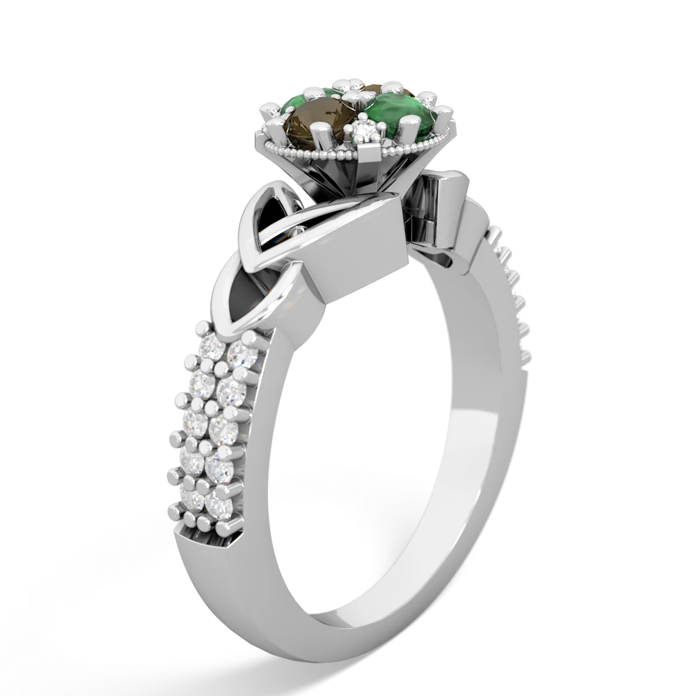 Emerald Celtic Knot Cluster Engagement 14K White Gold ring R26443RD