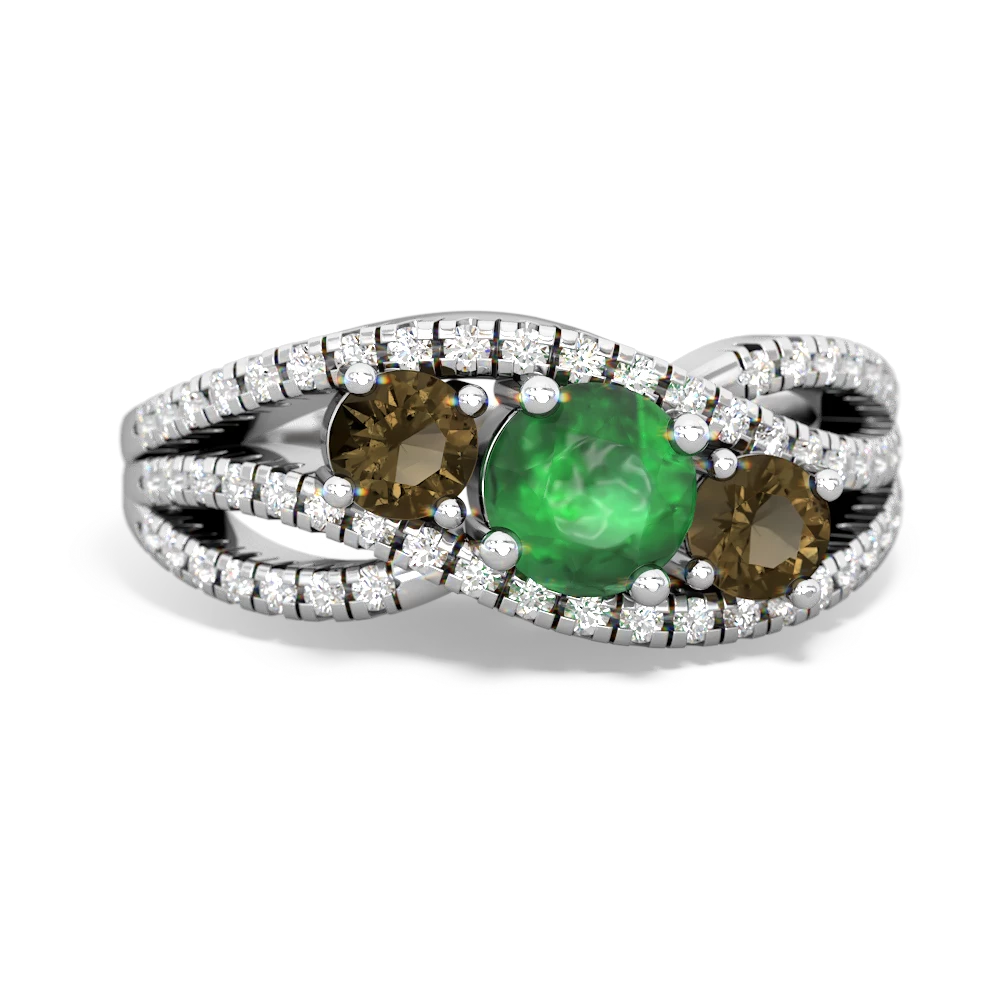 Emerald Three Stone Aurora 14K White Gold ring R3080