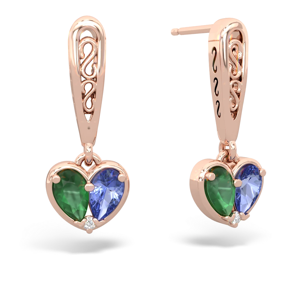 Emerald Filligree Heart 14K Rose Gold earrings E5070