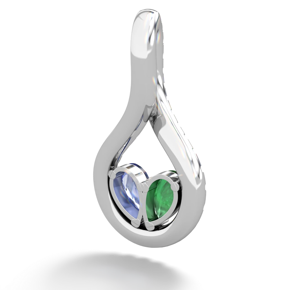 Emerald Pave Twist 'One Heart' 14K White Gold pendant P5360