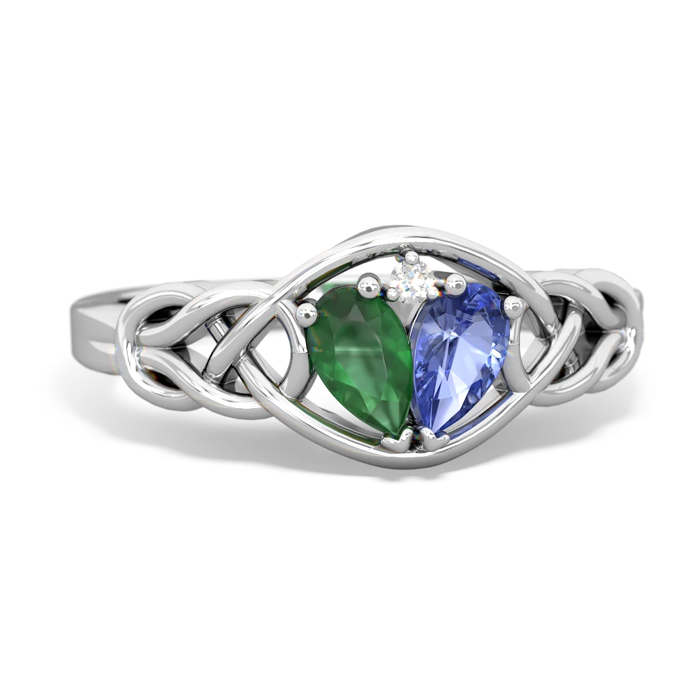 Emerald Celtic Love Knot 14K White Gold ring R5420