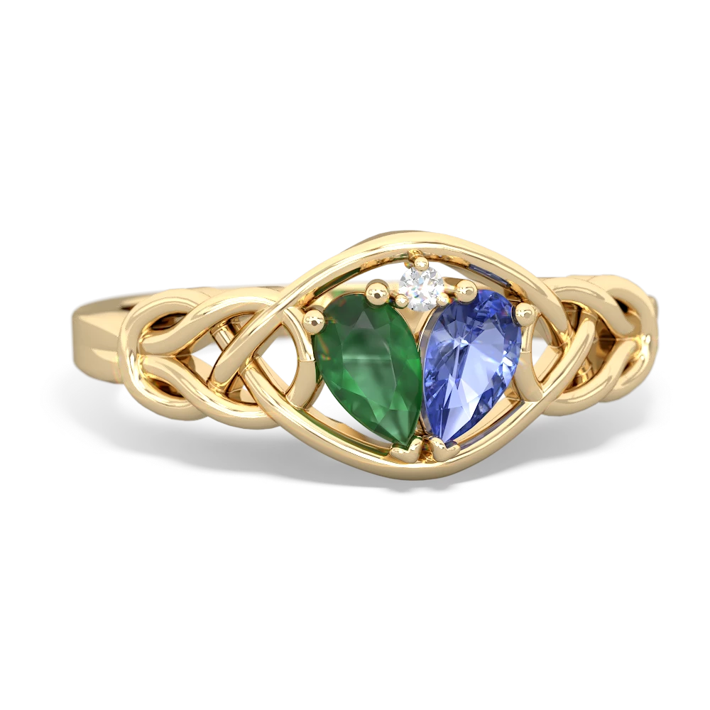 Emerald Celtic Love Knot 14K Yellow Gold ring R5420