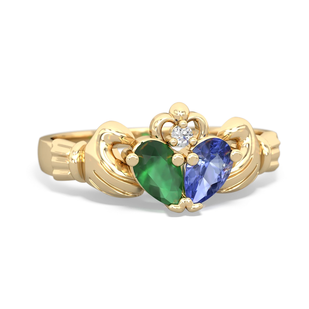 Emerald 'Our Heart' Claddagh 14K Yellow Gold ring R2388