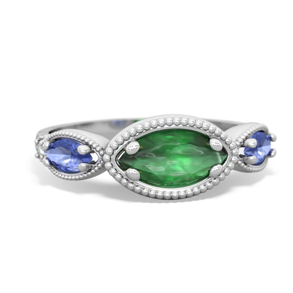 Emerald Milgrain Marquise 14K White Gold ring R5700