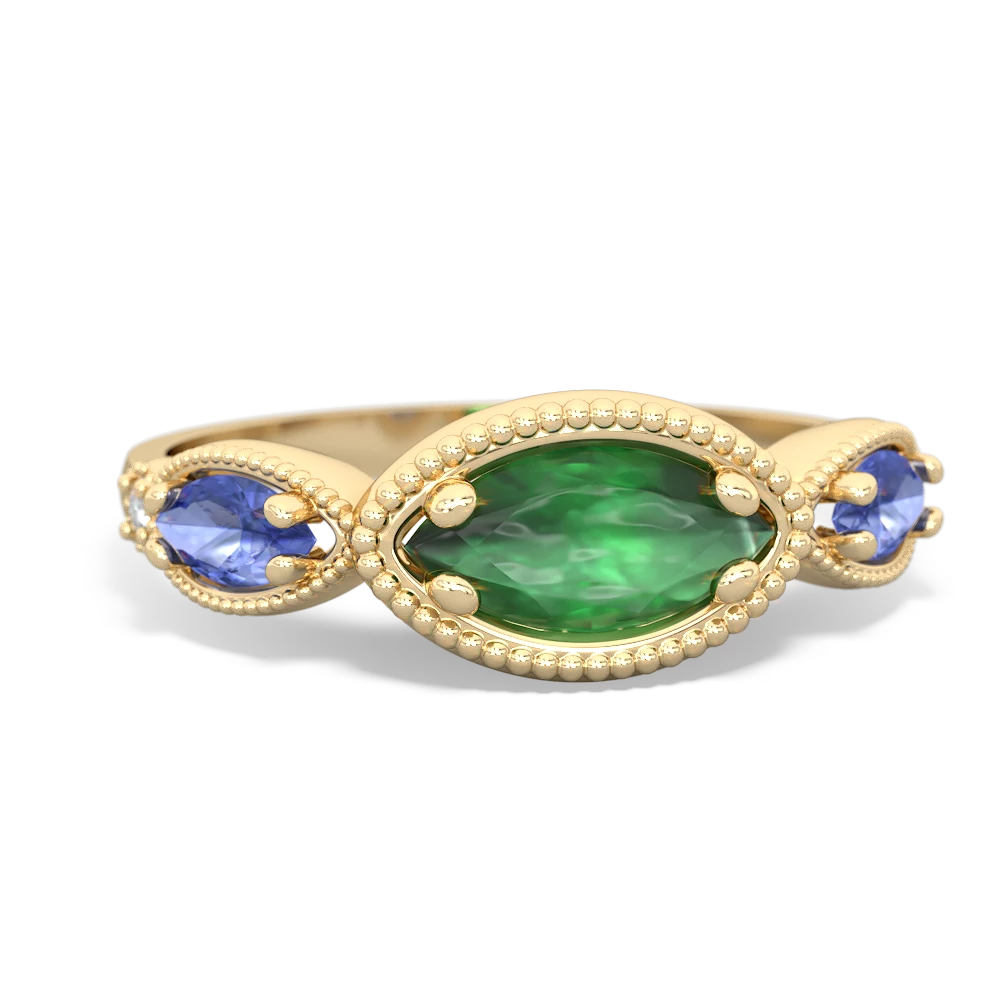 Emerald Milgrain Marquise 14K Yellow Gold ring R5700