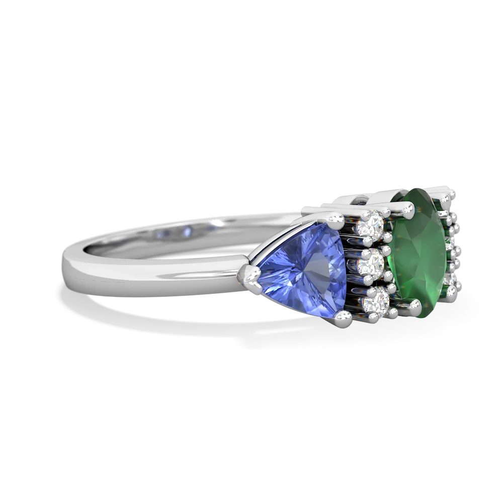 Emerald Antique Style Three Stone 14K White Gold ring R2186