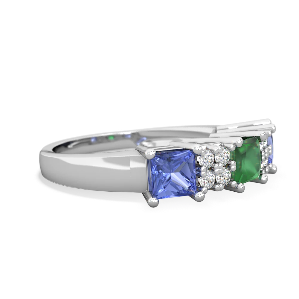 Emerald Three Stone Diamond Cluster 14K White Gold ring R2592