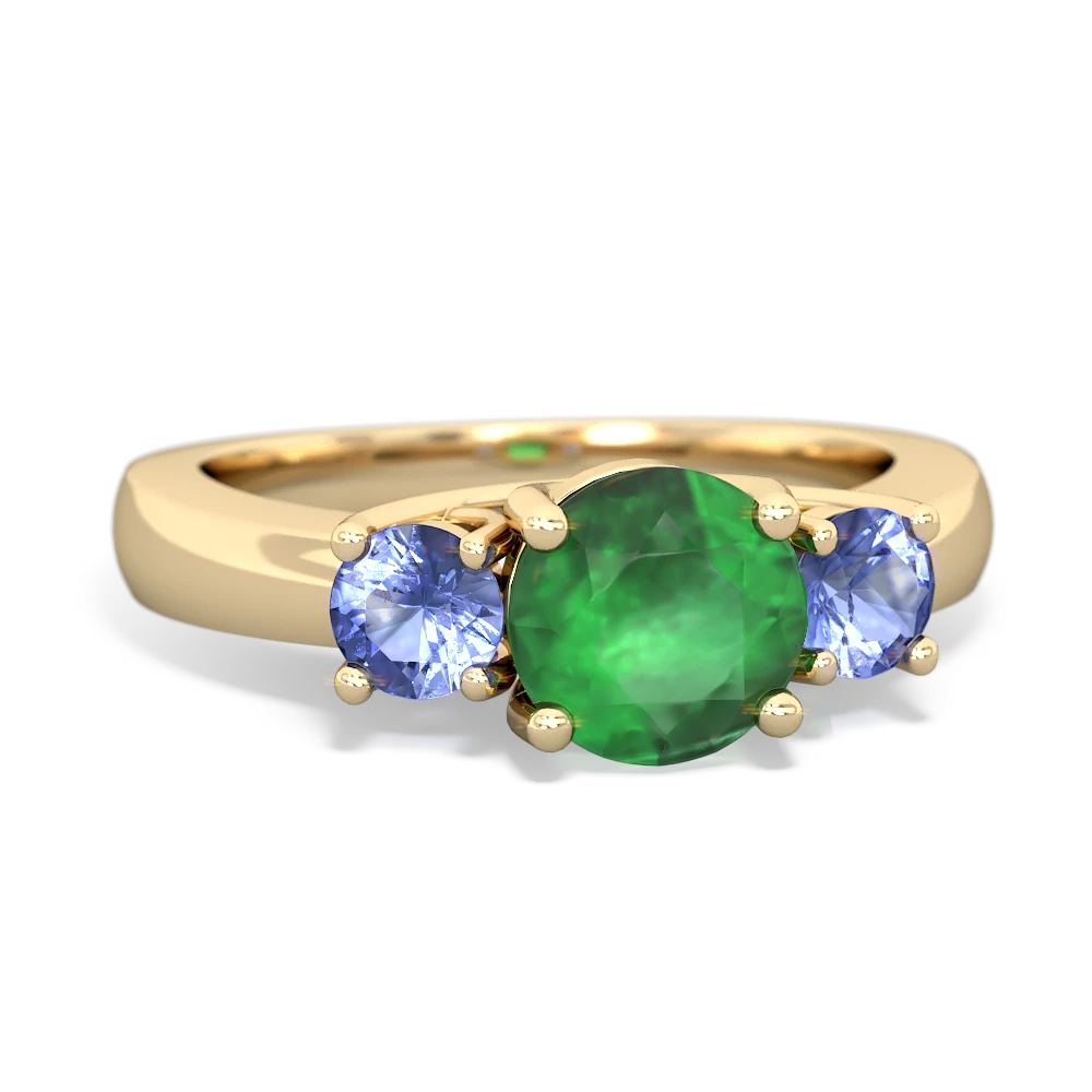 Emerald Three Stone Round Trellis 14K Yellow Gold ring R4018