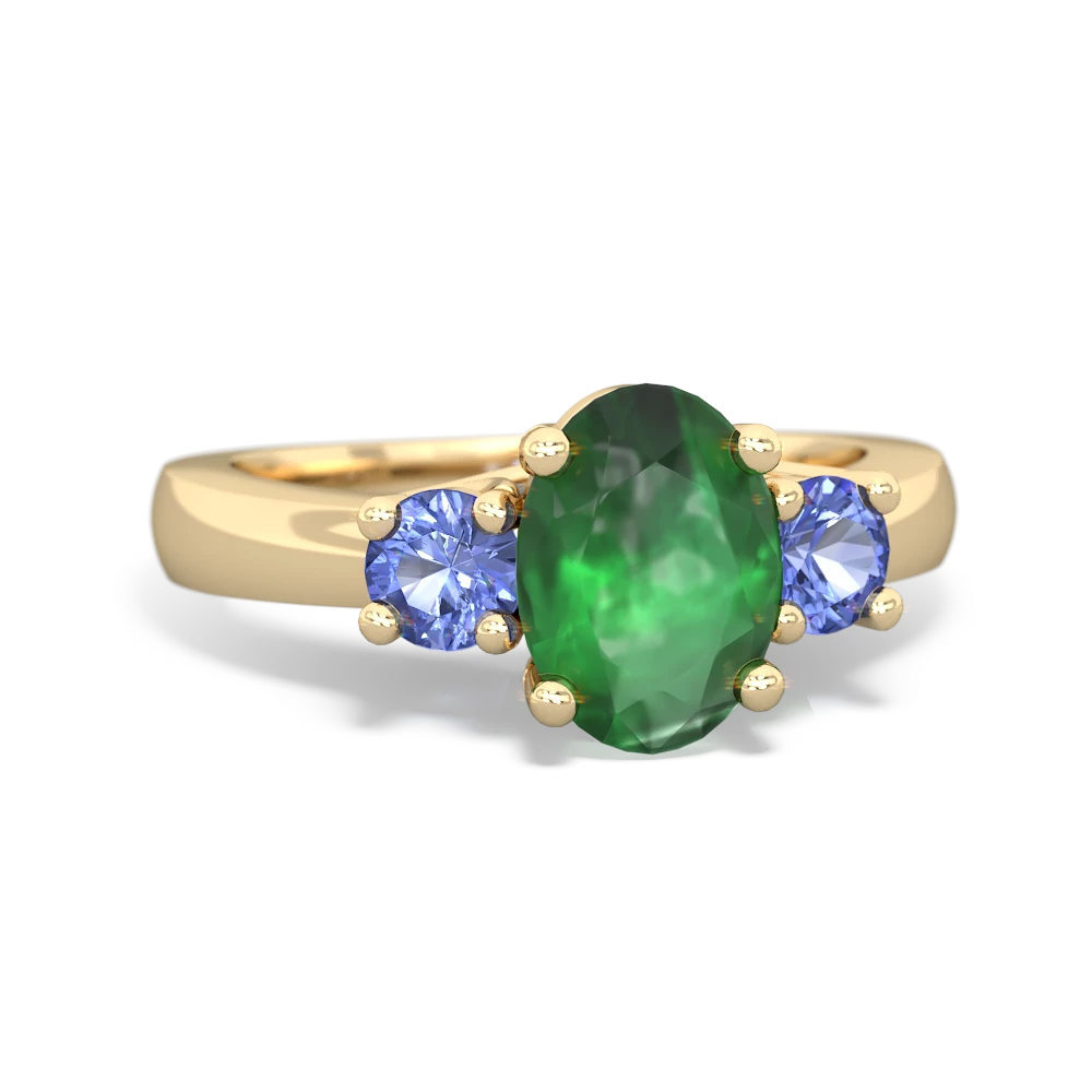 Emerald Three Stone Oval Trellis 14K Yellow Gold ring R4024