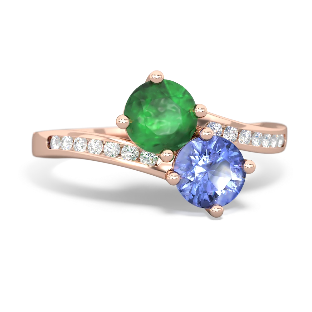 Emerald Channel Set Two Stone 14K Rose Gold ring R5303