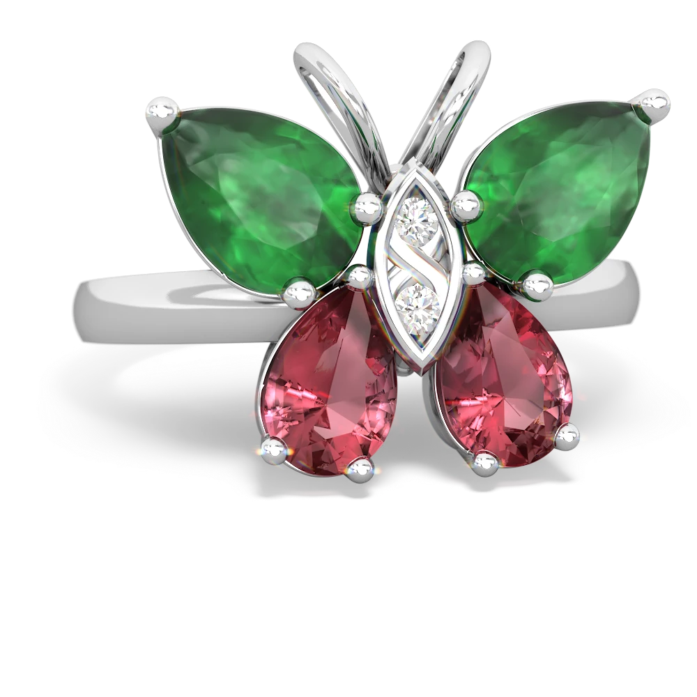 Emerald Butterfly 14K White Gold ring R2215