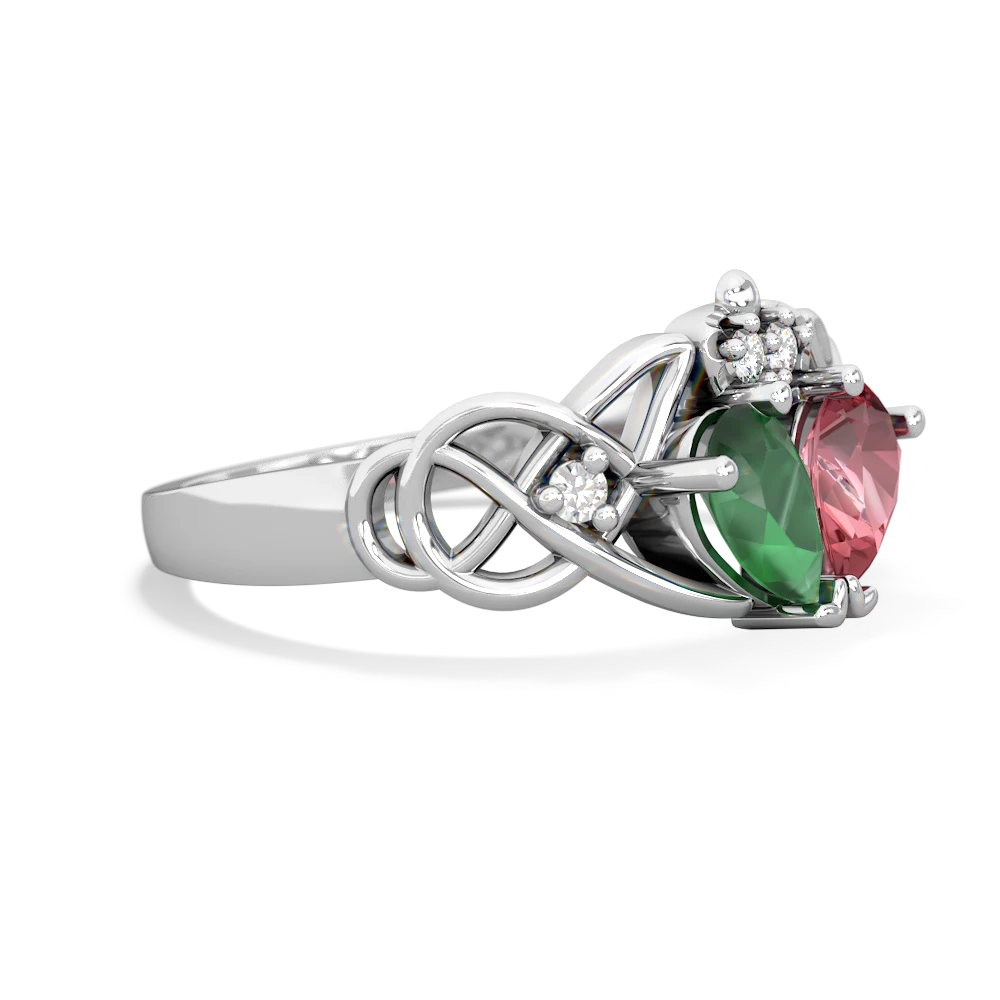 Emerald 'One Heart' Celtic Knot Claddagh 14K White Gold ring R5322