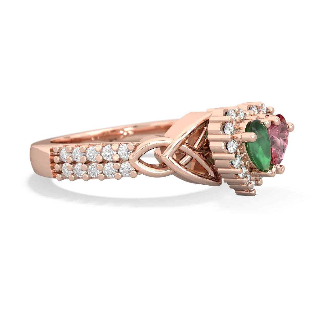 Emerald Celtic Knot Two Hearts As One 14K Rose Gold ring R2644HRT